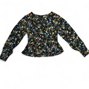 ASTR The Label Black Floral Peplum Blouse XS